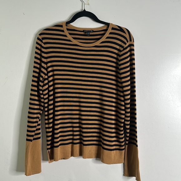 Eileen fisher tan and black stripe sweater size Large - Picture 2 of 8